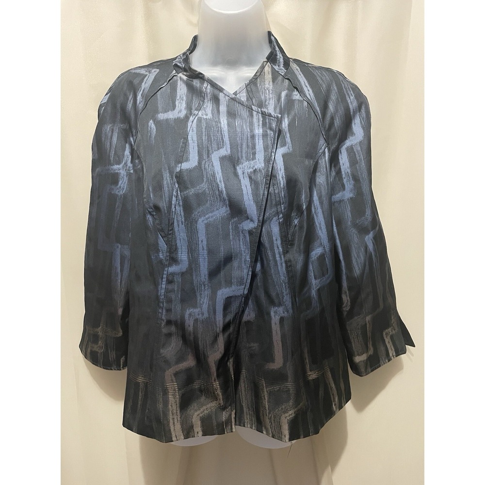 Hilton Hollis Black Blue Tan Geometric Print Blazer Jacket Size 12